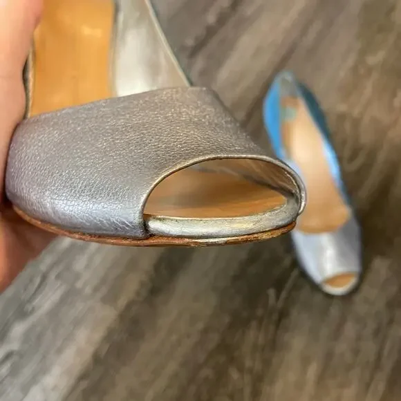 Giuseppe Zandotti Women's Size 9.5 Blue Denim & Silver Koka Peep Toe High Heels - Picture 12 of 14